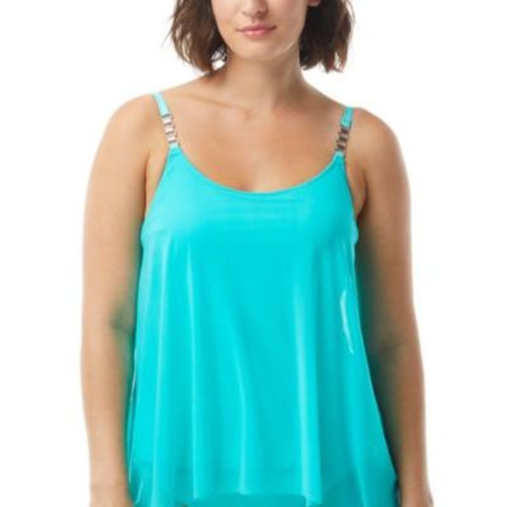 MSRP $96 Coco Reef Current Mesh-Layer Bra-Sized Tankini Top Aqua Size 32 D